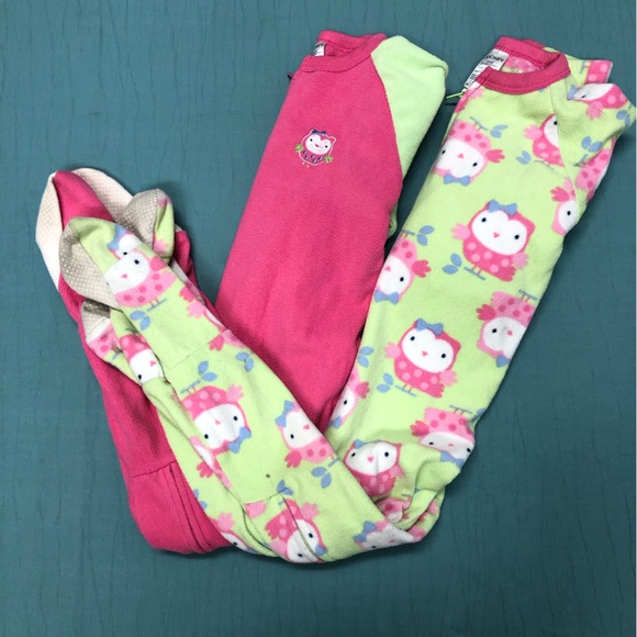 Jockey Pajamas Two Pair Girls 4t Jockey Fleece Footie Pjs Green And